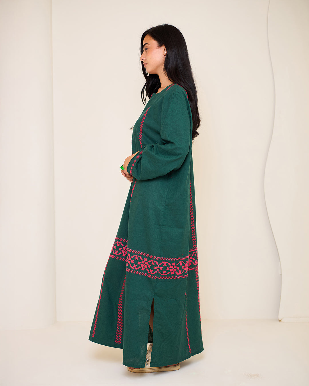 Embroidered Linen Kaftan Dress - Aphrodite
