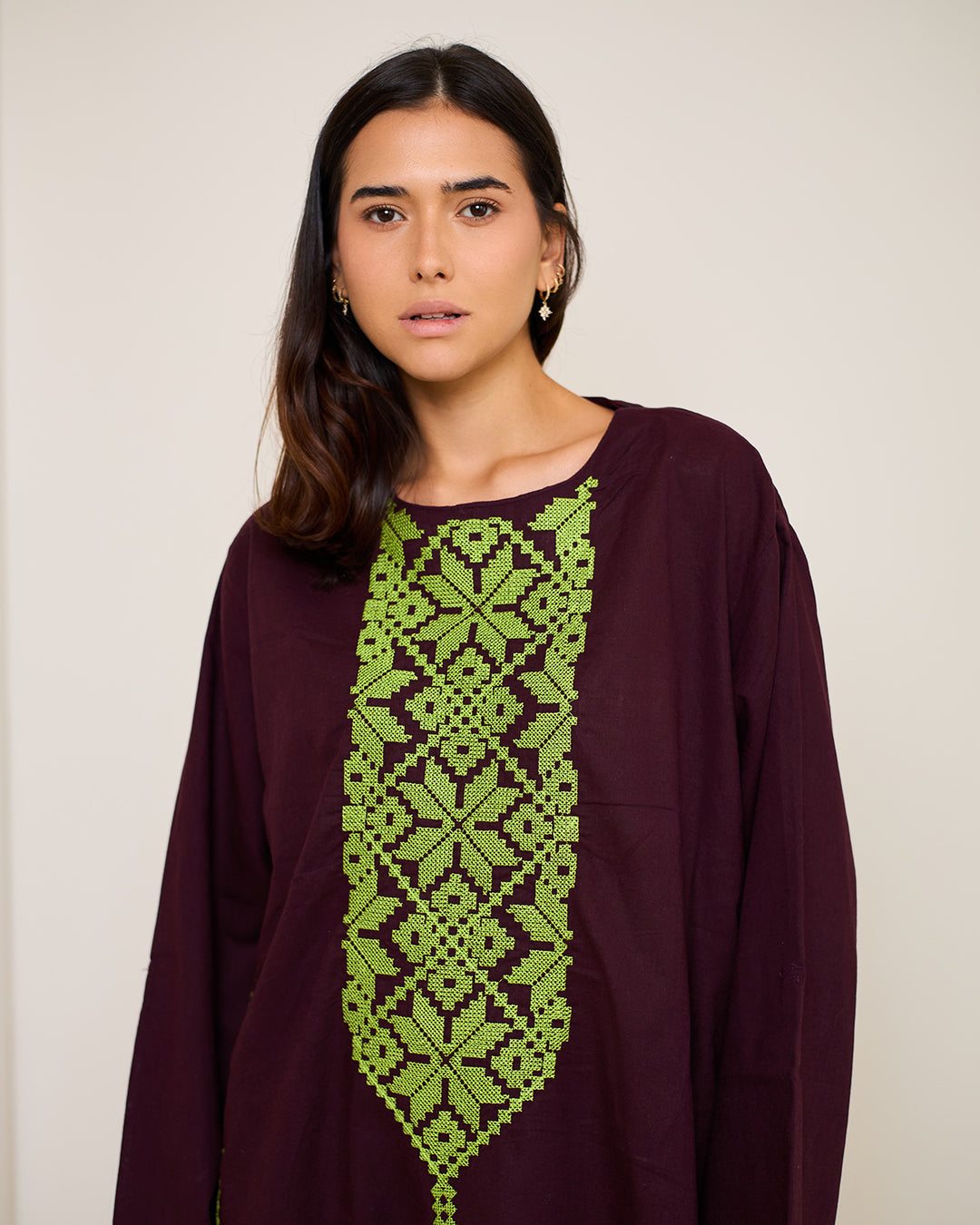 Embroidered Linen Kaftan Dress - Athena