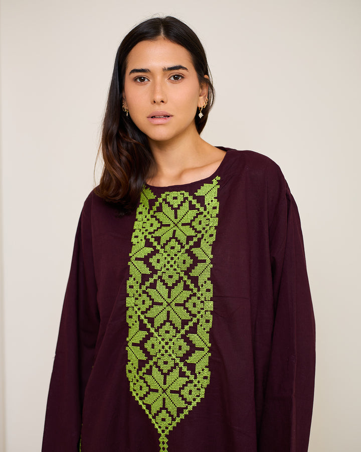 Embroidered Linen Kaftan Dress - Athena