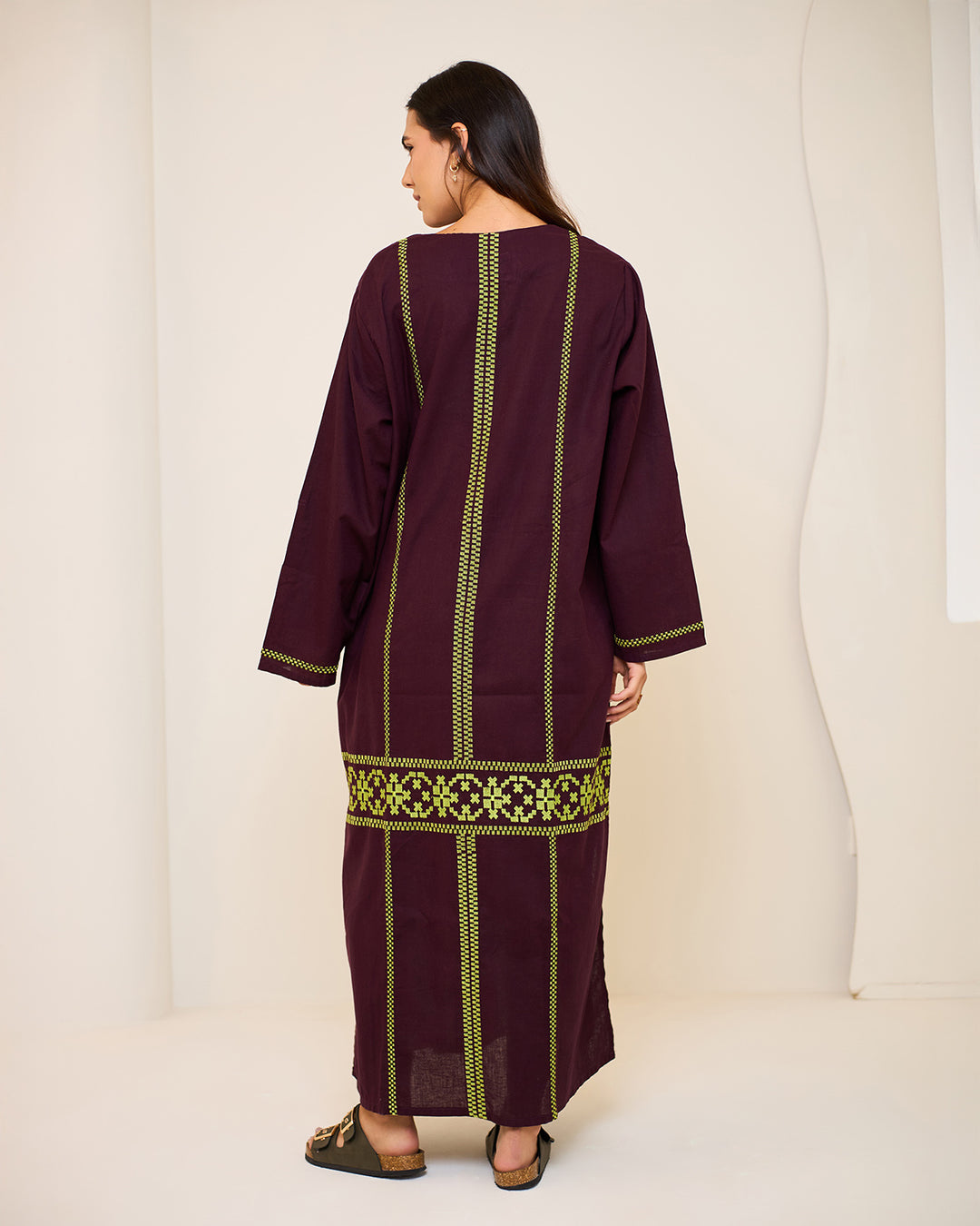 Embroidered Linen Kaftan Dress - Aphrodite