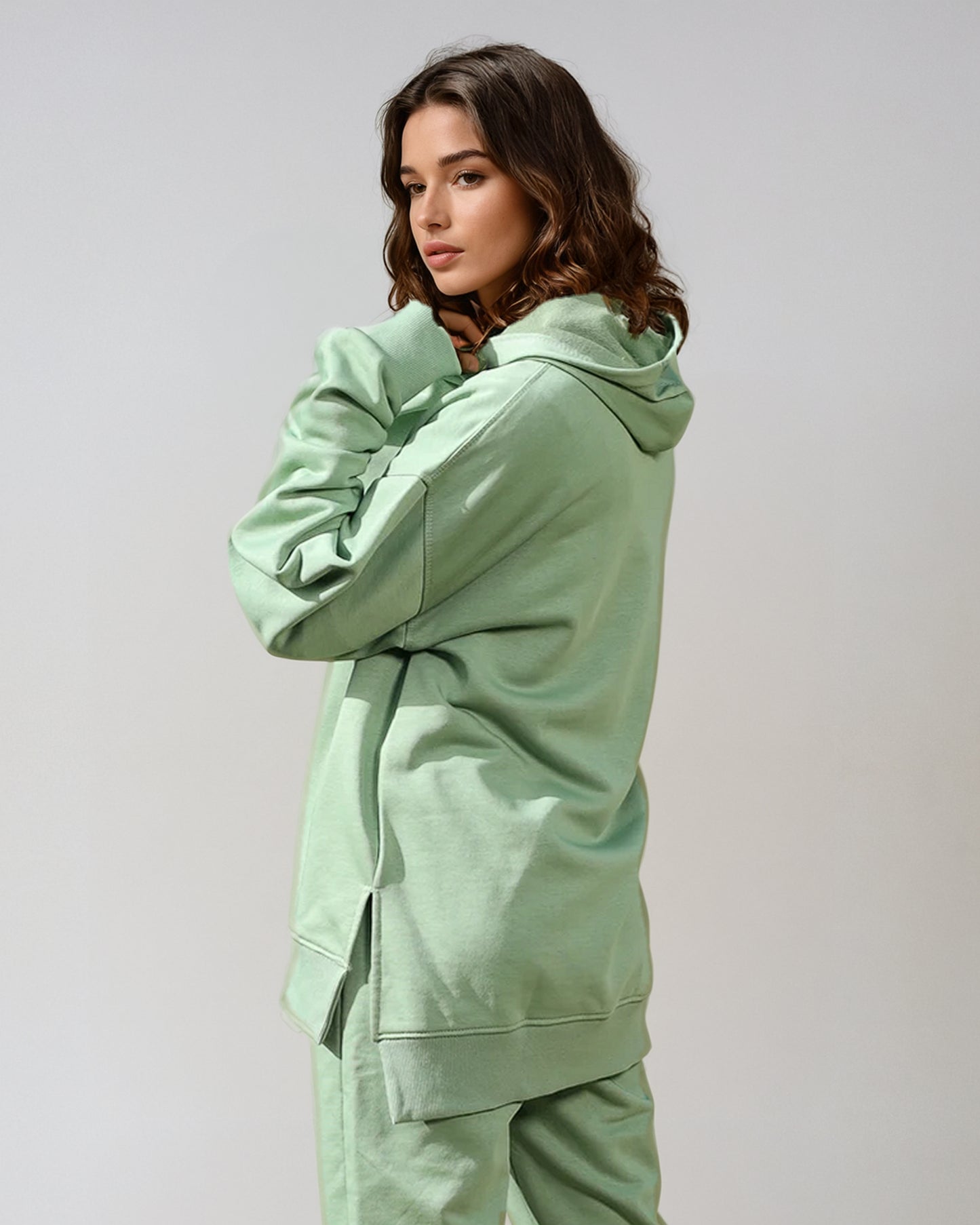 Everyday High and Low Hoodie-Mint Green