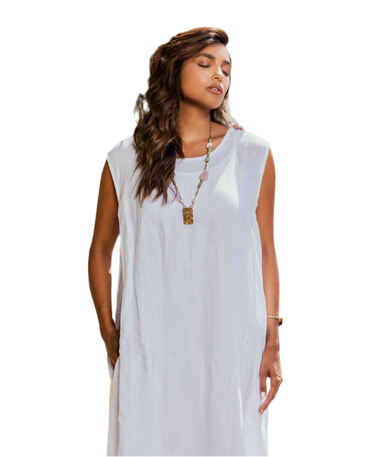 Cut linen dress white