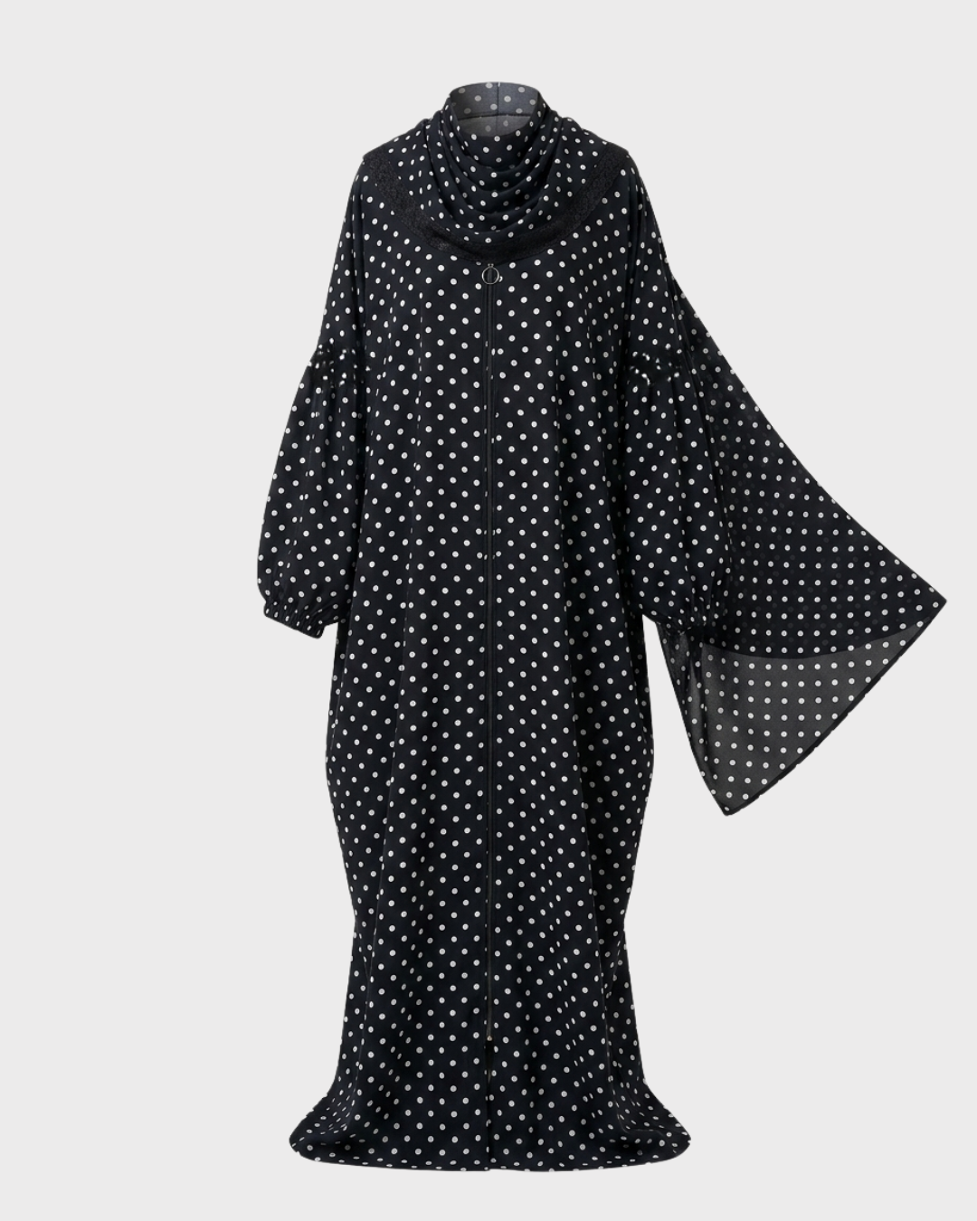 Polka Noir Turkish Isdal — navy-black crepe with white polka dots, La Festiva