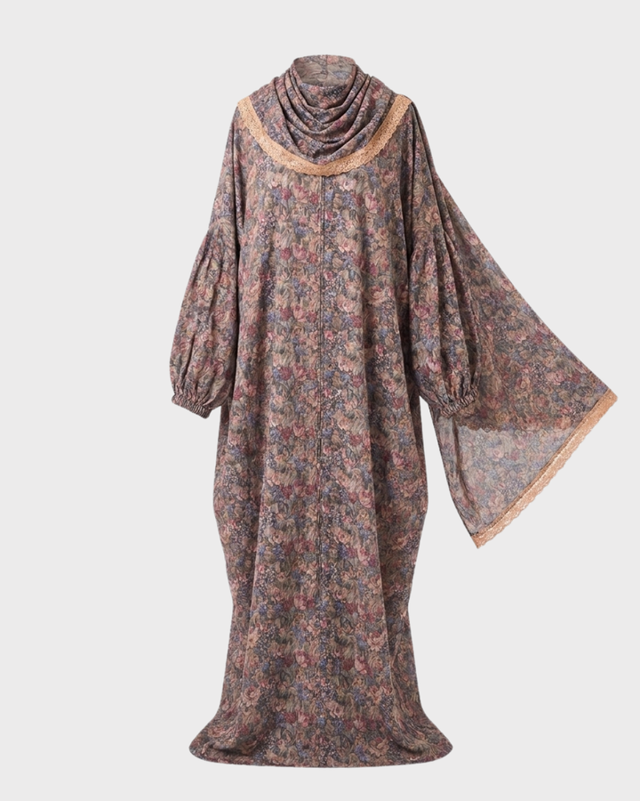 Antique Rose Turkish Isdal — muted rose floral crepe prayer isdal, La Festiva