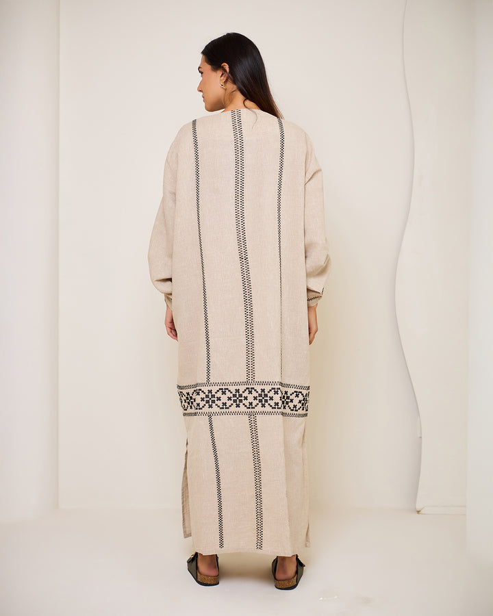 Embroidered Linen Kaftan Dress - Aphrodite