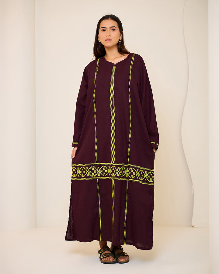 Embroidered Linen Kaftan Dress - Aphrodite