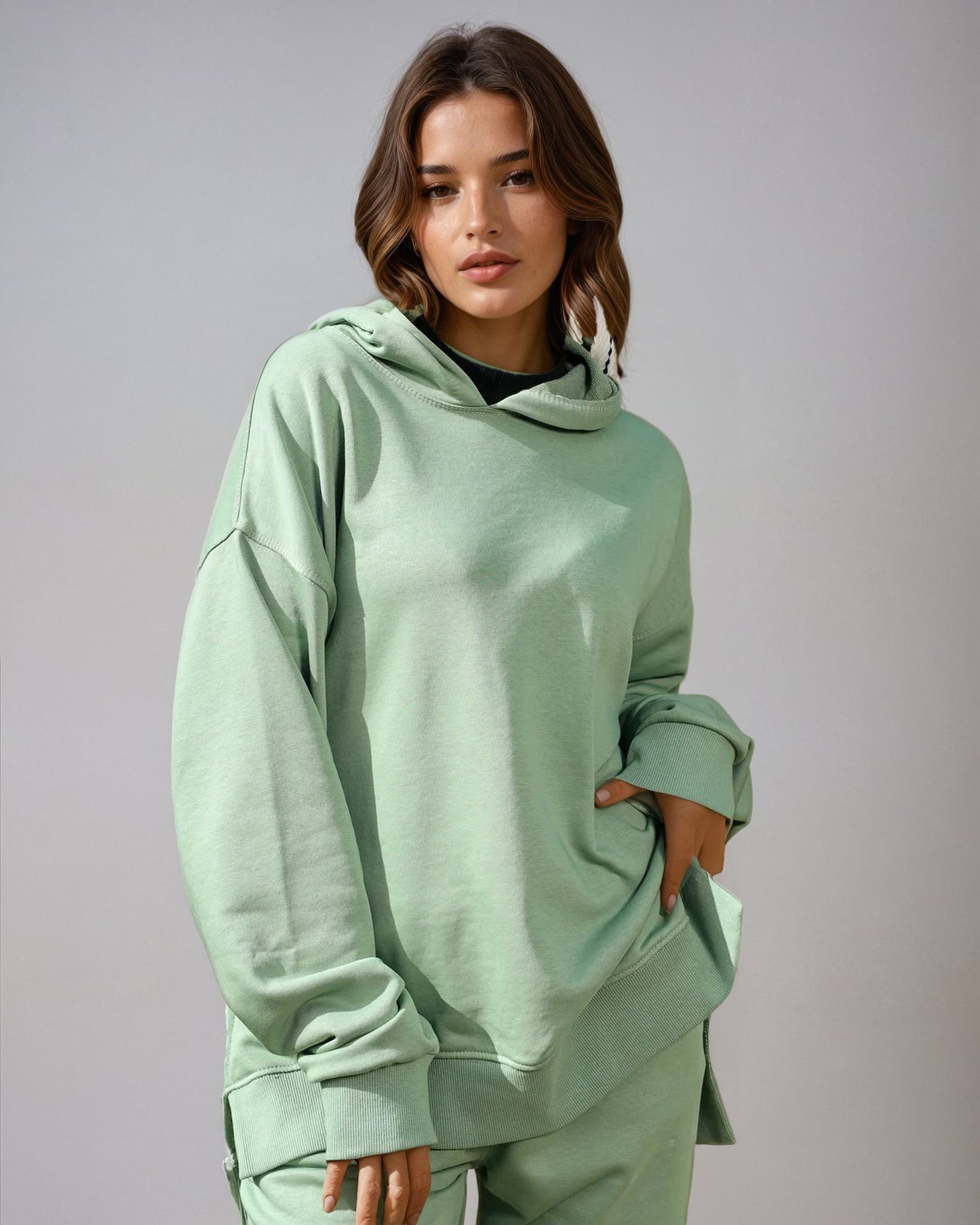 Everyday High and Low Hoodie-Mint Green