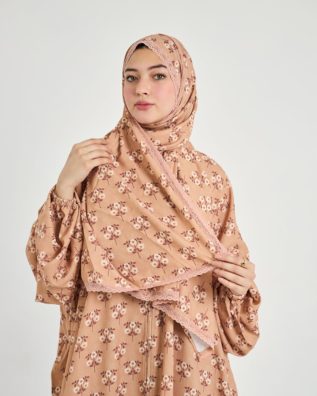 The Izmir Turkish Abaya - Floral Zip-Front Crepe