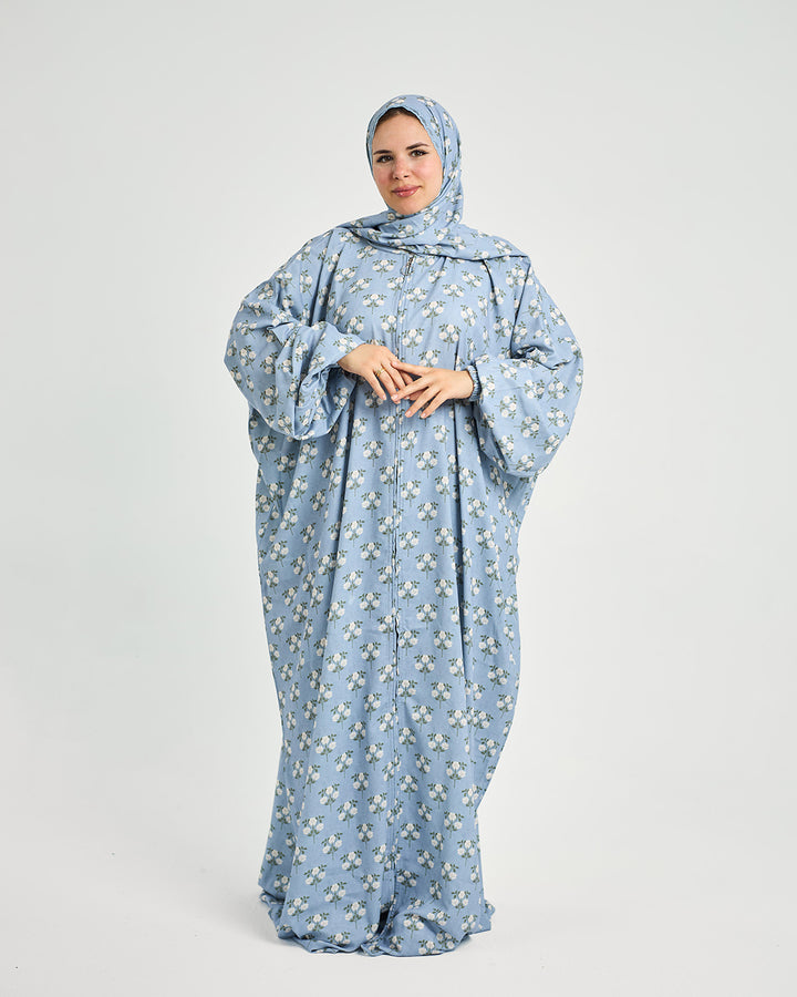 The Izmir Turkish Abaya - Floral Zip-Front Crepe