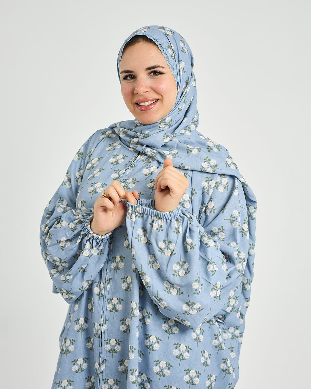 The Izmir Turkish Abaya - Floral Zip-Front Crepe