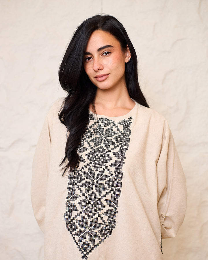Embroidered Linen Kaftan Dress - Athena