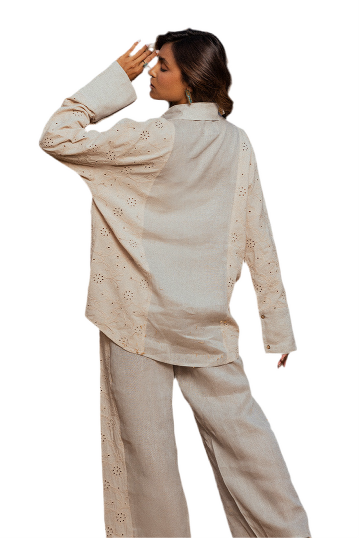 Queen Anne lace set Pure linen with Rukama beige