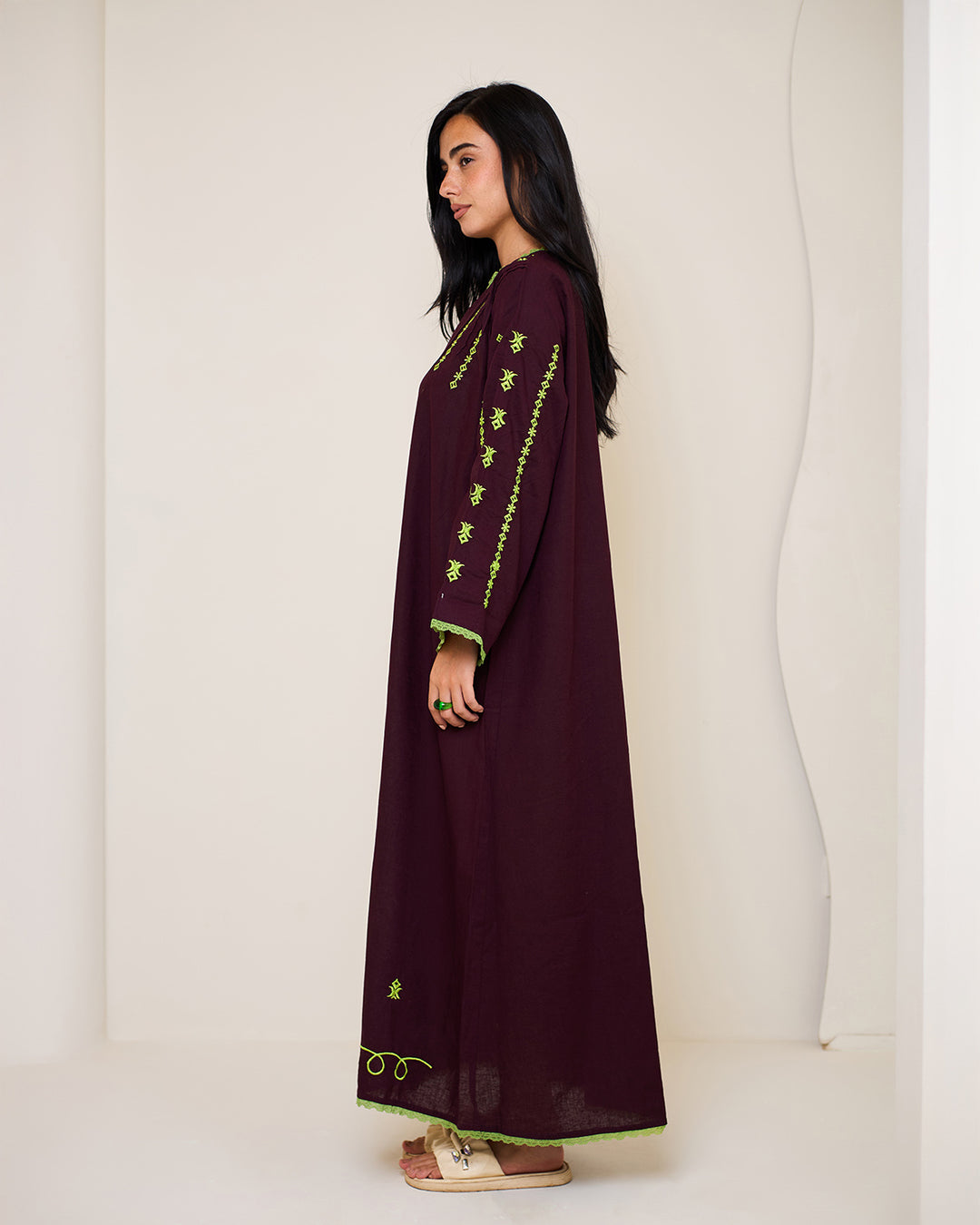 Embroidered Linen Kaftan Dress - Amelia