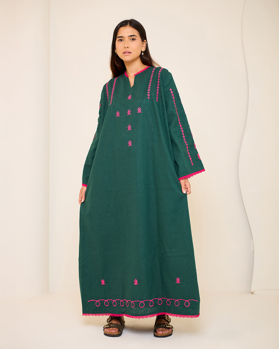 Embroidered Linen Kaftan Dress - Amelia