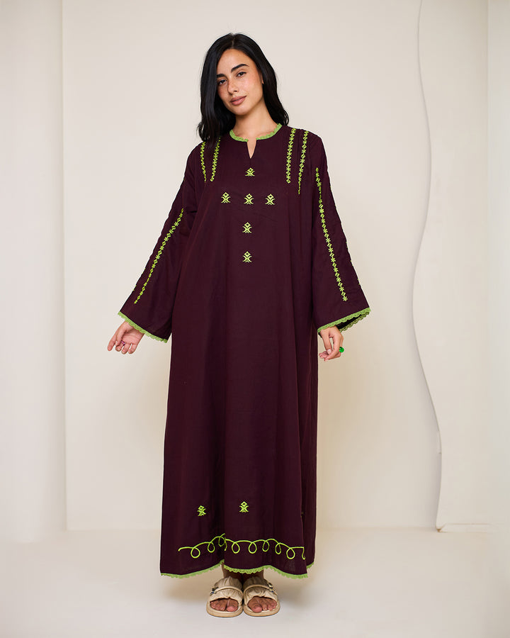 Embroidered Linen Kaftan Dress - Amelia