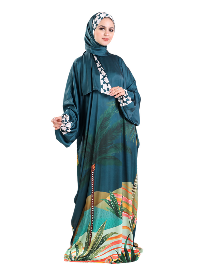 Teal Desert View silk satin Esdal