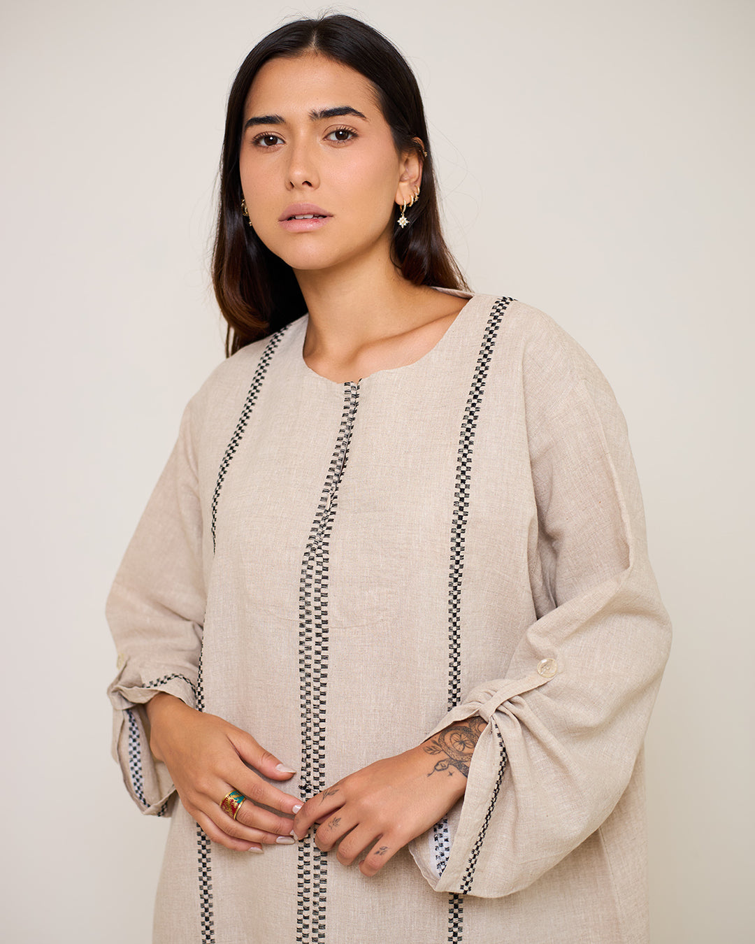 Embroidered Linen Kaftan Dress - Aphrodite