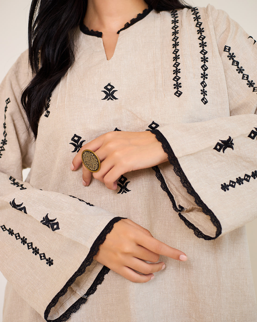 Embroidered Linen Kaftan Dress - Amelia