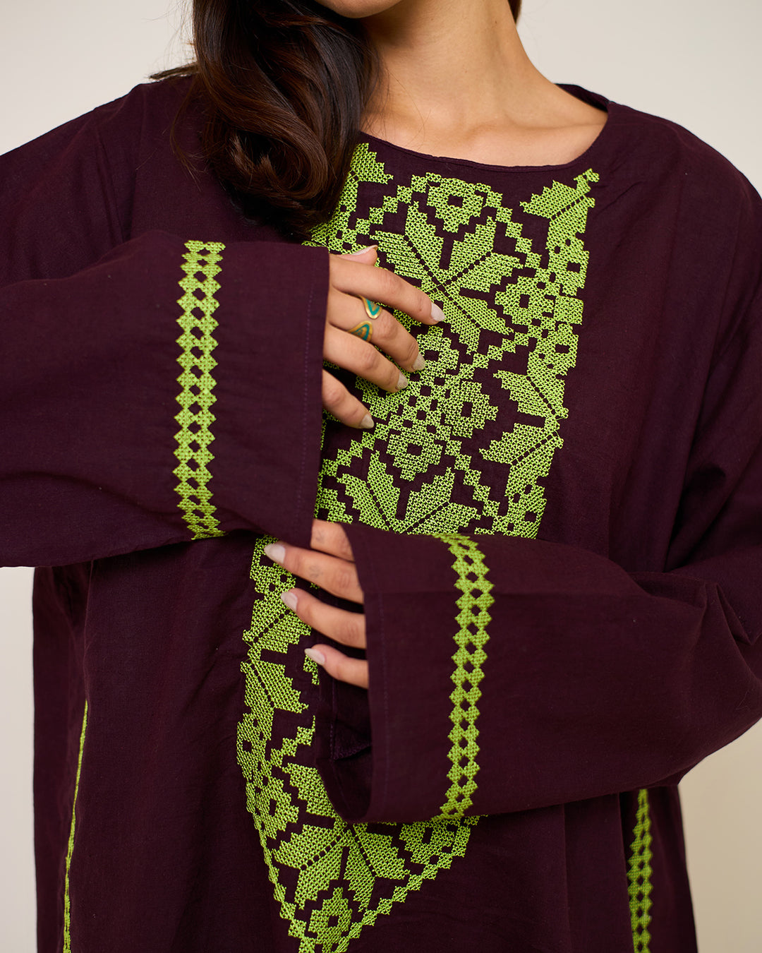 Embroidered Linen Kaftan Dress - Athena