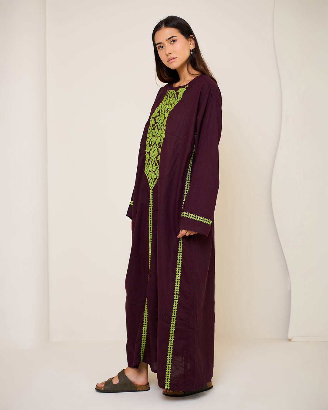 Embroidered Linen Kaftan Dress - Athena