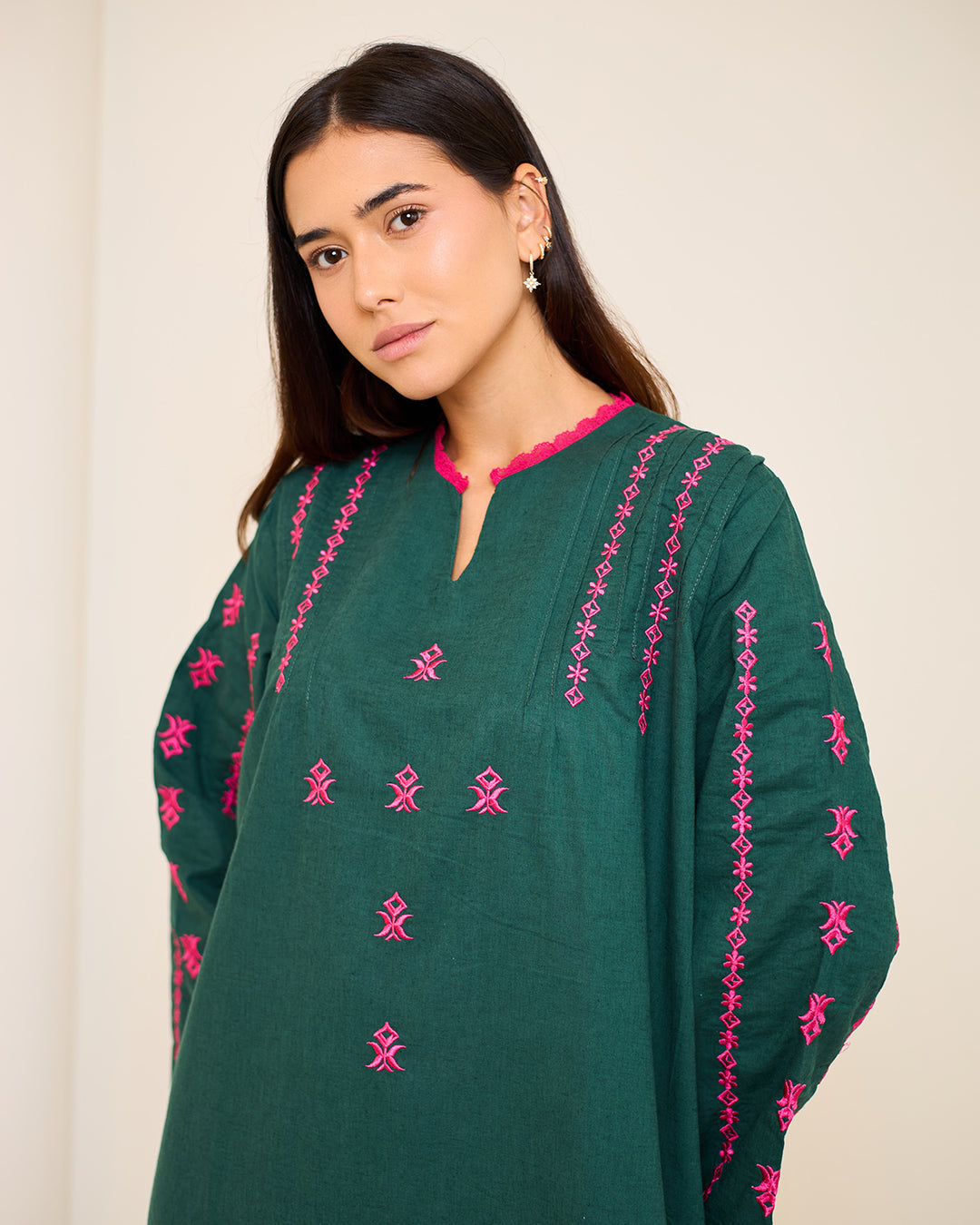 Embroidered Linen Kaftan Dress - Amelia