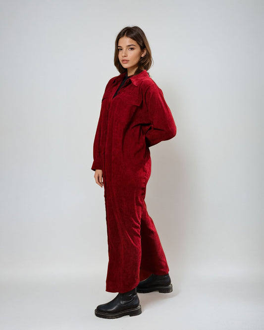 Velvet Shirt Dress-Marron