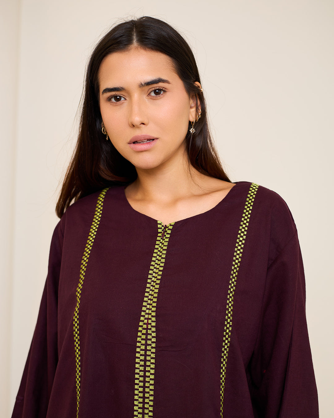 Embroidered Linen Kaftan Dress - Aphrodite