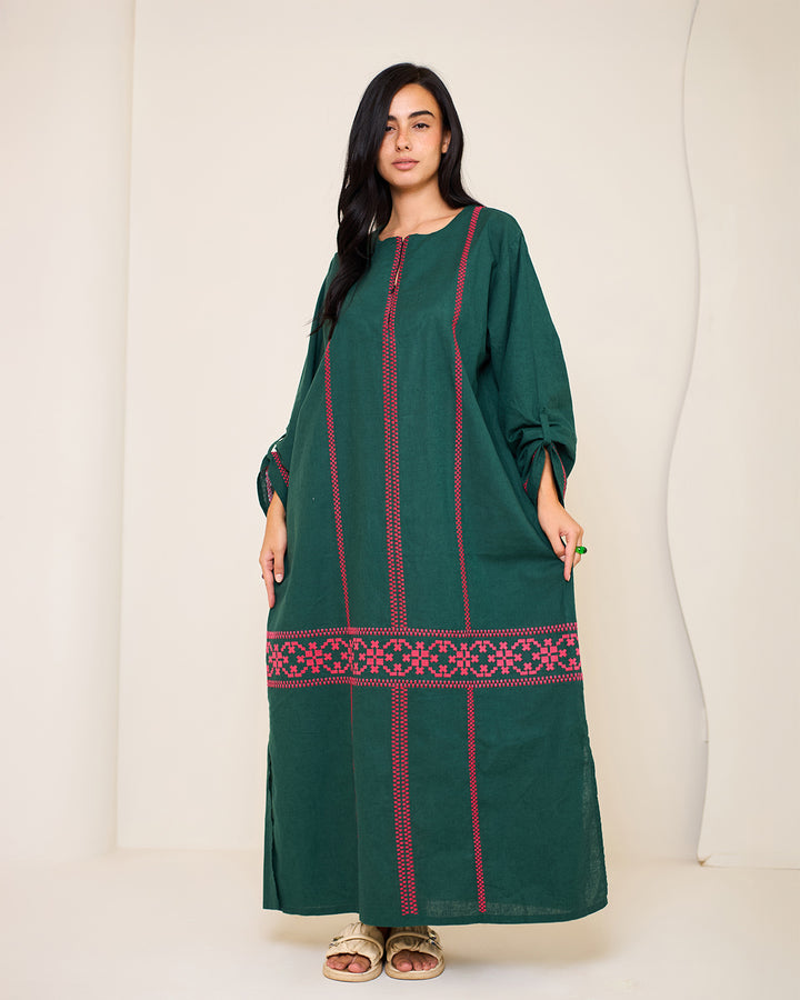 Embroidered Linen Kaftan Dress - Aphrodite