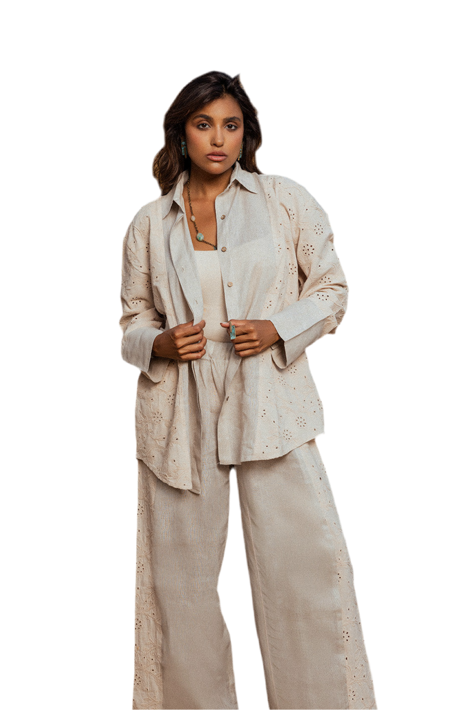 Queen Anne lace set Pure linen with Rukama beige