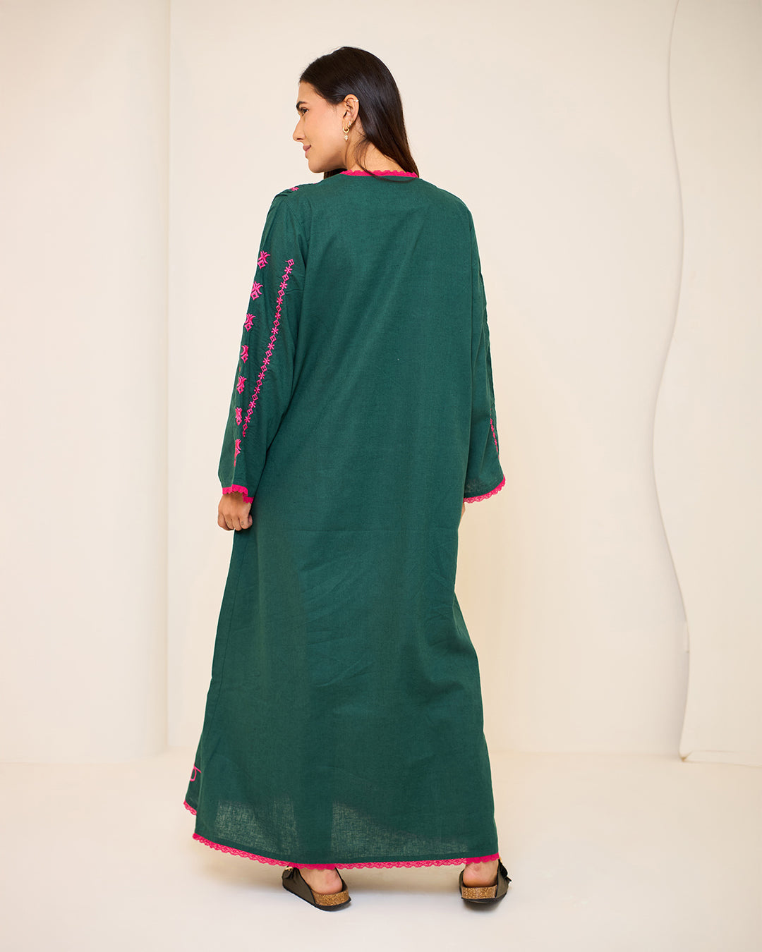Embroidered Linen Kaftan Dress - Amelia