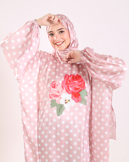 Powder Rose Bouquet Polka Dot Silk Satin Essdal Hijab