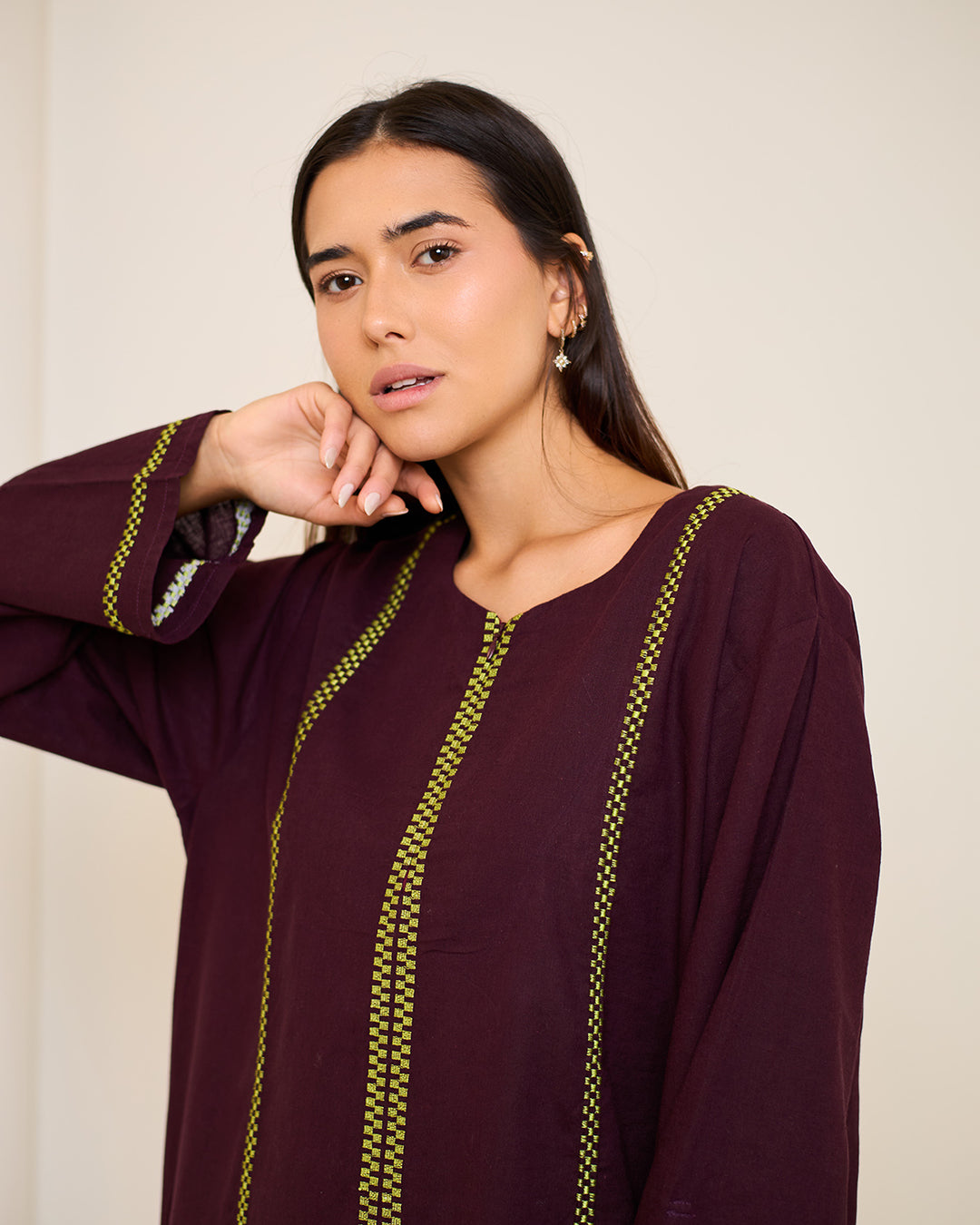 Embroidered Linen Kaftan Dress - Aphrodite