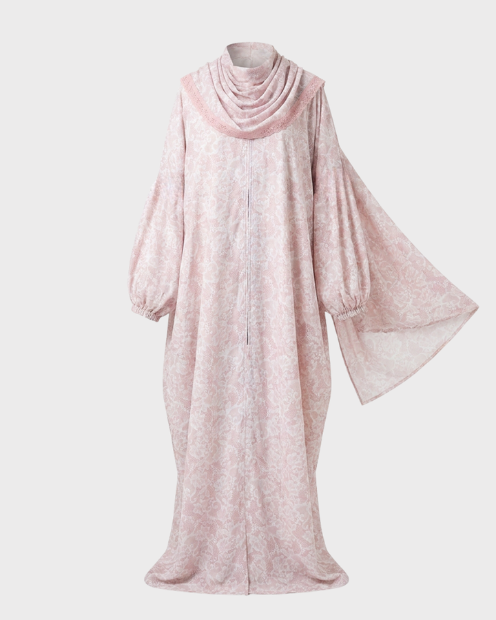 Bridal Era Turkish Isdal — blush pink damask crepe prayer isdal, La Festiva