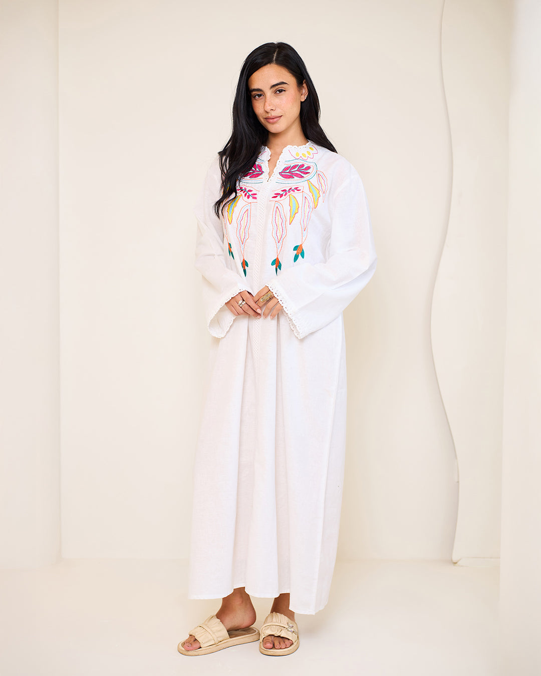 Embroidered Linen Kaftan Dress - Asiya