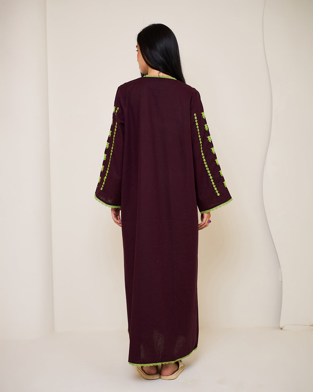 Embroidered Linen Kaftan Dress - Amelia