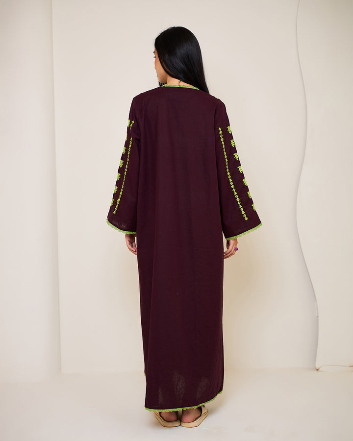 Embroidered Linen Kaftan Dress - Amelia