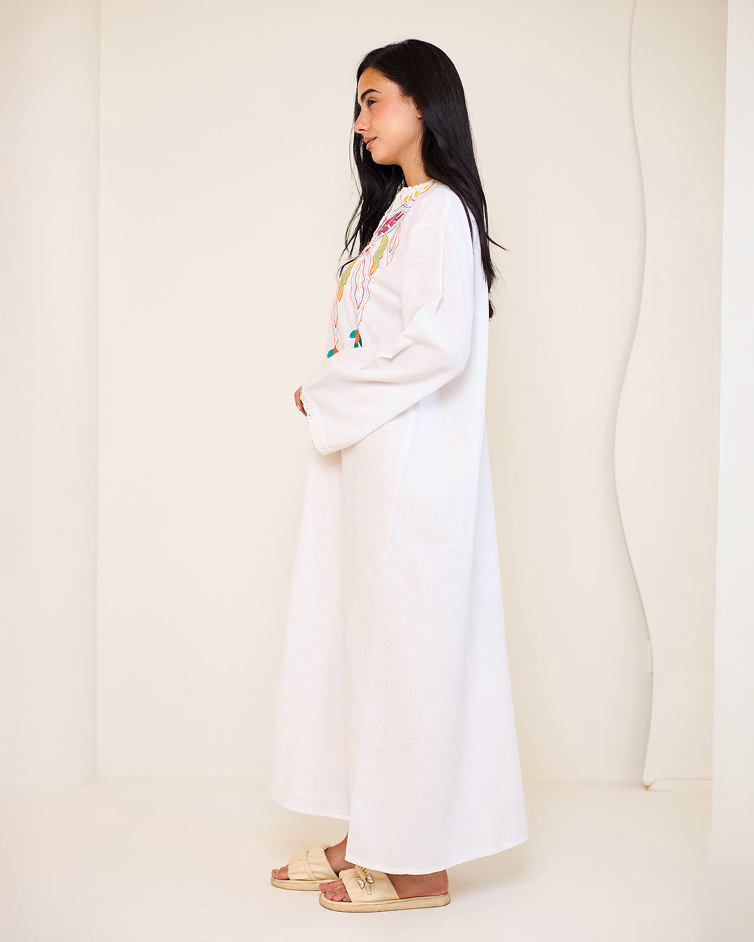 Embroidered Linen Kaftan Dress - Asiya
