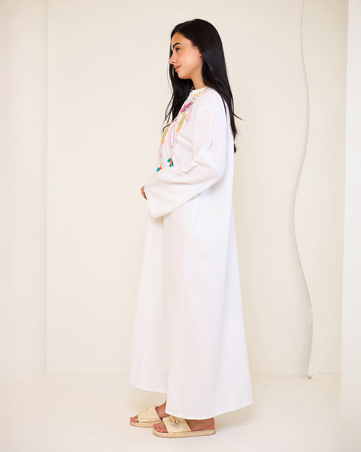 Embroidered Linen Kaftan Dress - Asiya