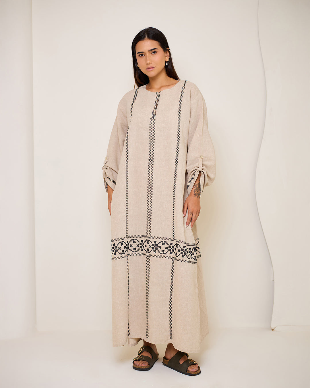 Embroidered Linen Kaftan Dress - Aphrodite