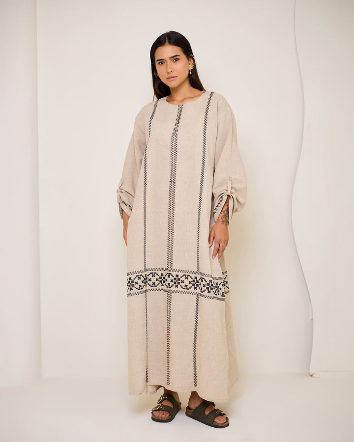 Embroidered Linen Kaftan Dress - Aphrodite