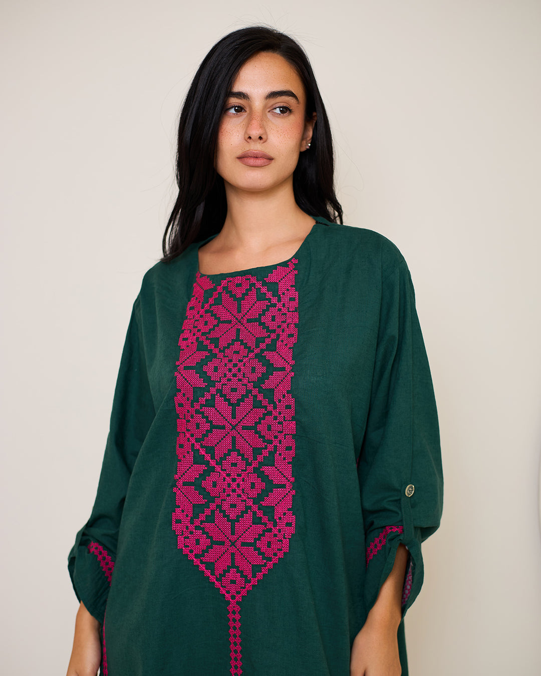 Embroidered Linen Kaftan Dress - Athena