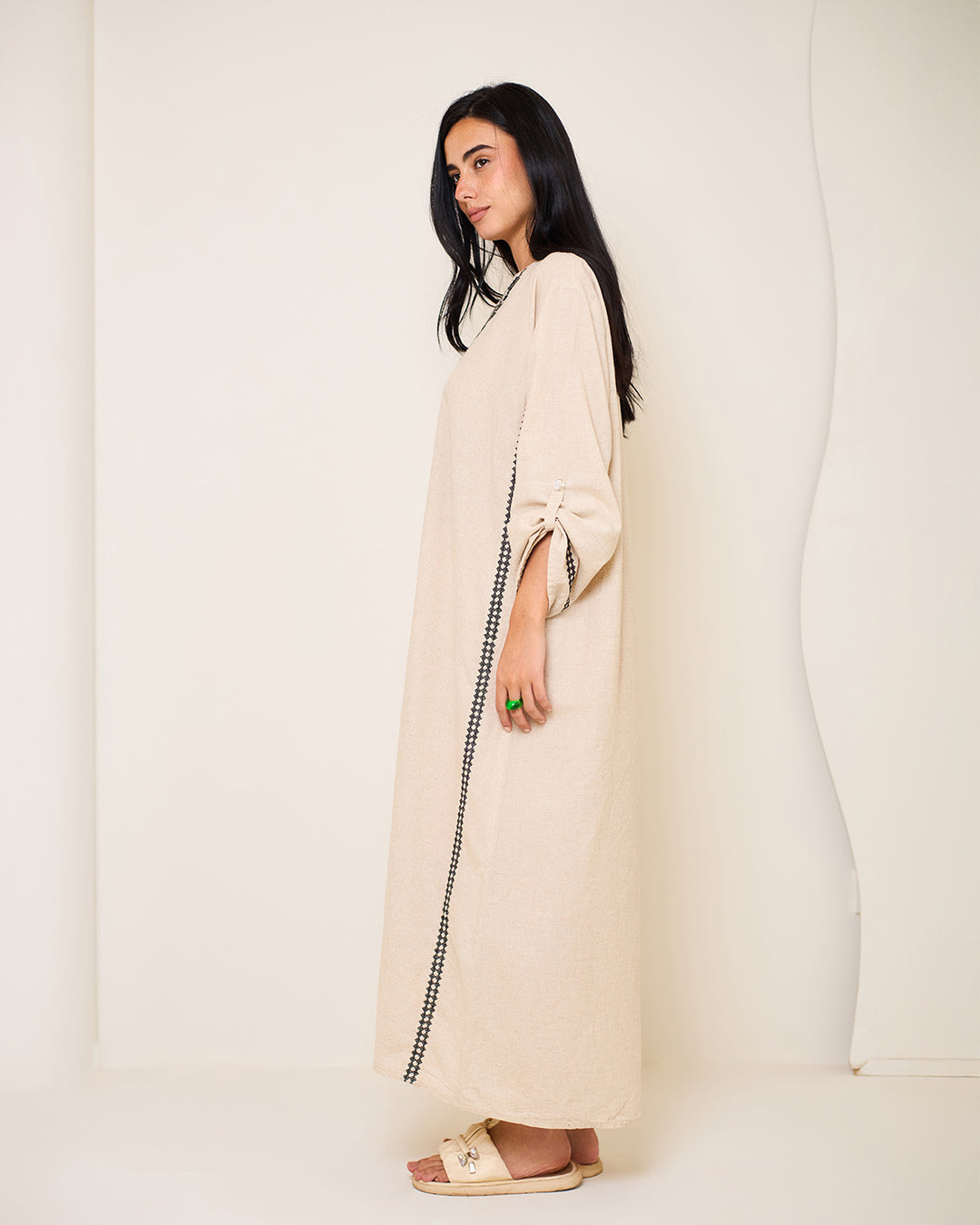 Embroidered Linen Kaftan Dress - Athena