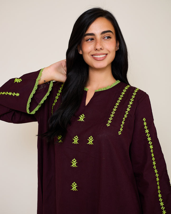 Embroidered Linen Kaftan Dress - Amelia