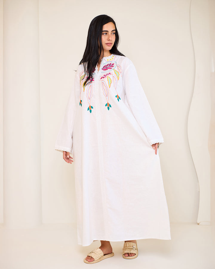 Embroidered Linen Kaftan Dress - Asiya
