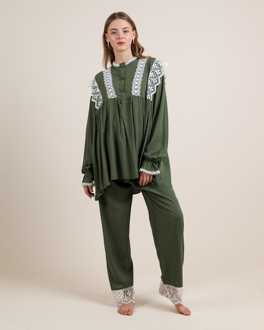 Amelia olive green-Viscose Pajama