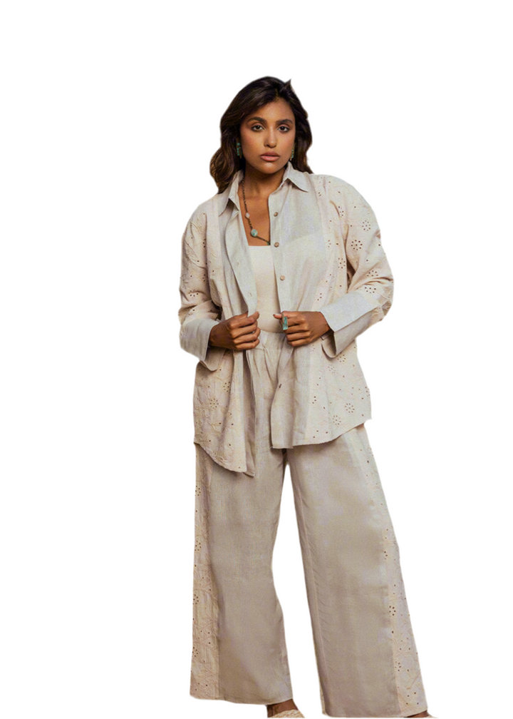 Queen Anne lace set Pure linen with Rukama beige