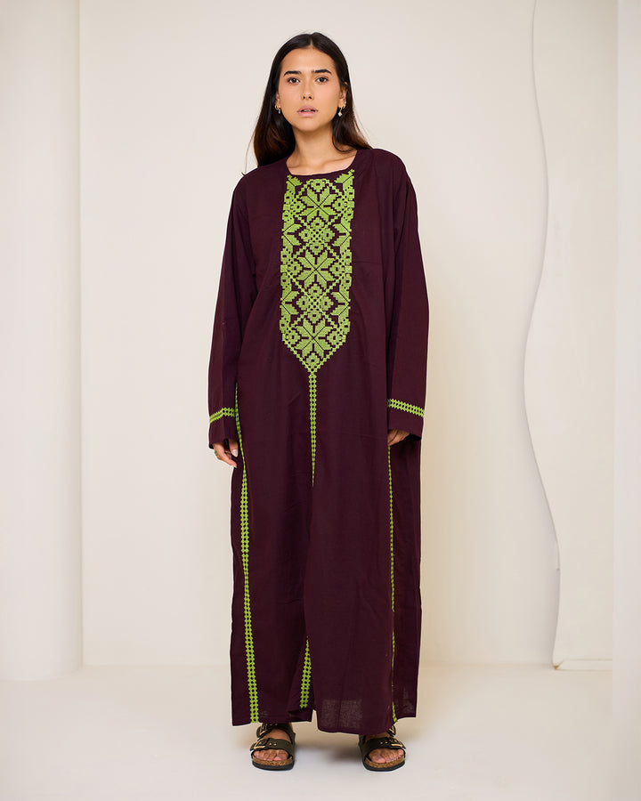 Embroidered Linen Kaftan Dress - Athena
