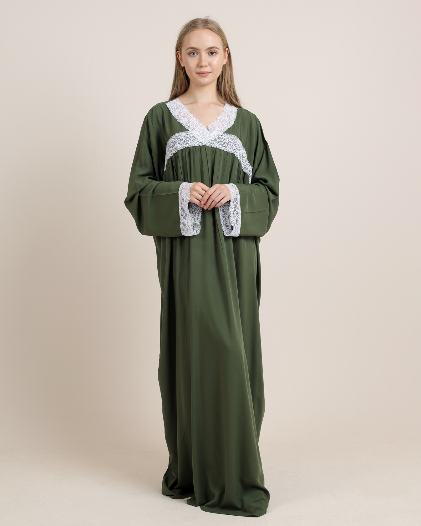 Lillia olive green-Viscose Home Dress