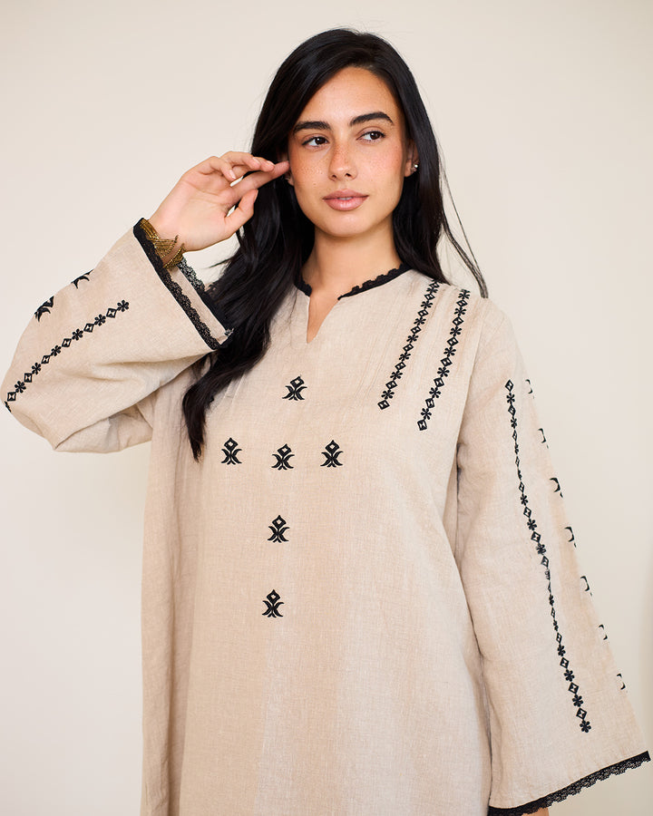 Embroidered Linen Kaftan Dress - Amelia