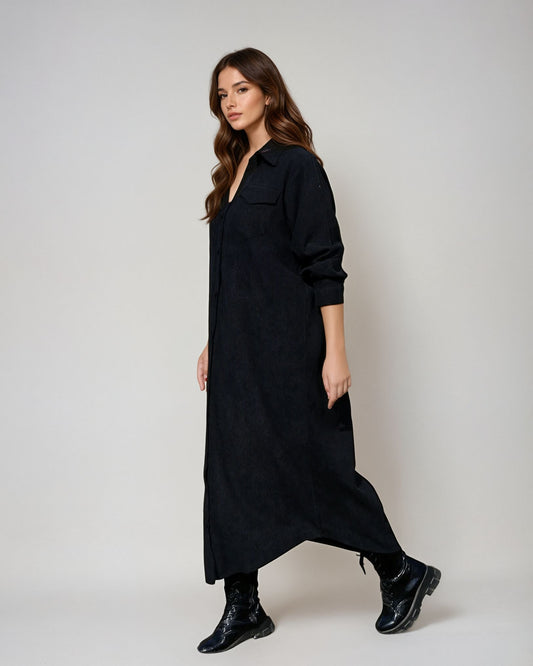 velvet shirt dress-black